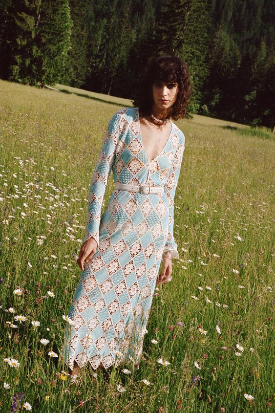 Crochet Midi Dress Blue White Zara United States Crochet Midi Dress Blue White Zara United States