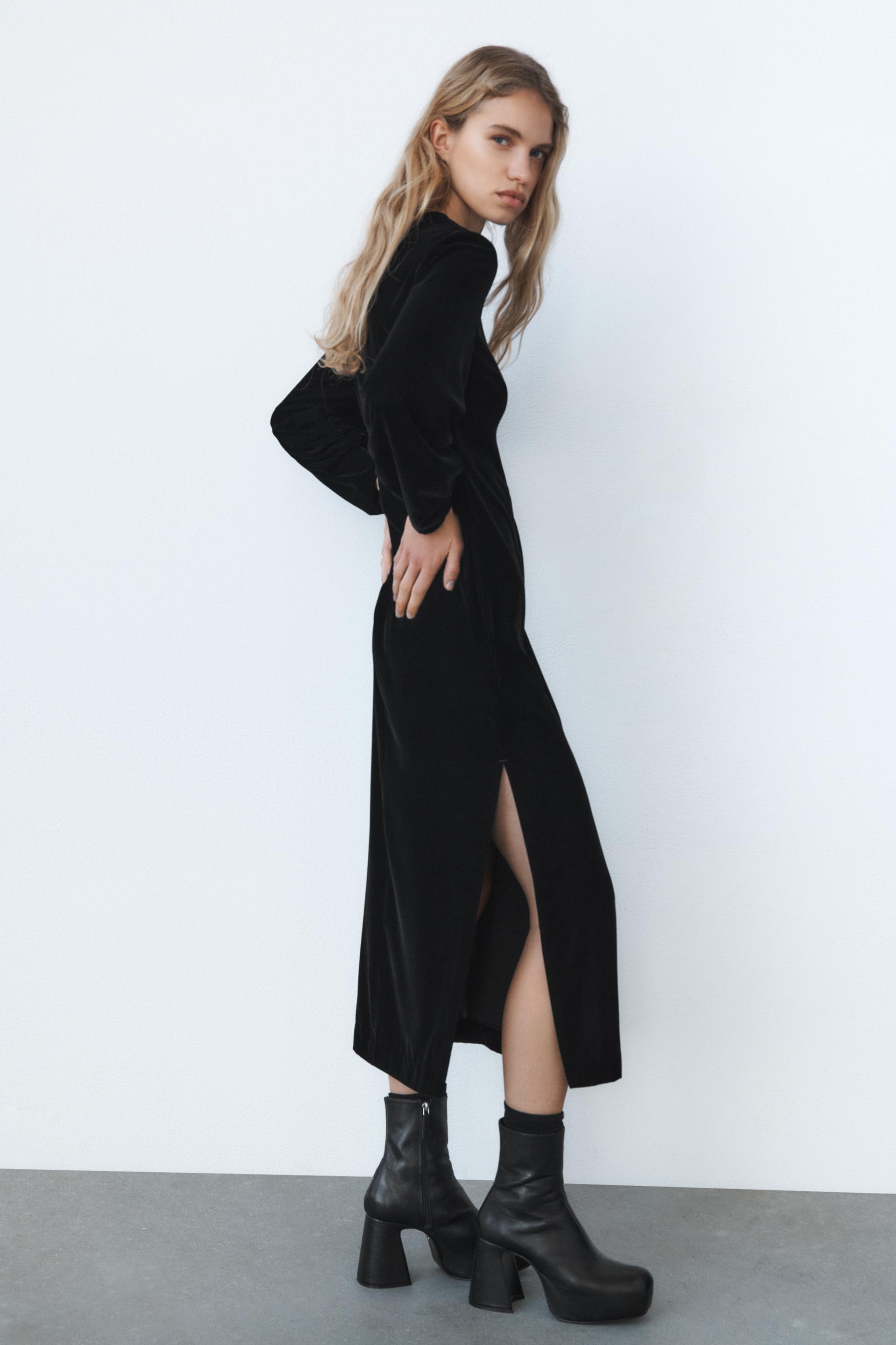 Draped Velvet Dress Black Zara United States Draped Velvet Dress Black Zara United States