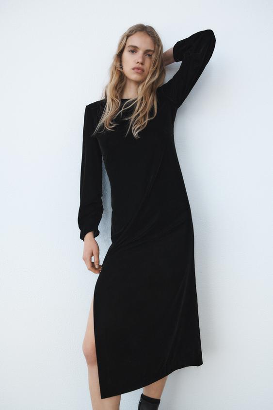 ベルベット地ドレープワンピース ブラック Zara Japan 日本 ベルベット地ドレープワンピース ブラック Zara Japan 日本