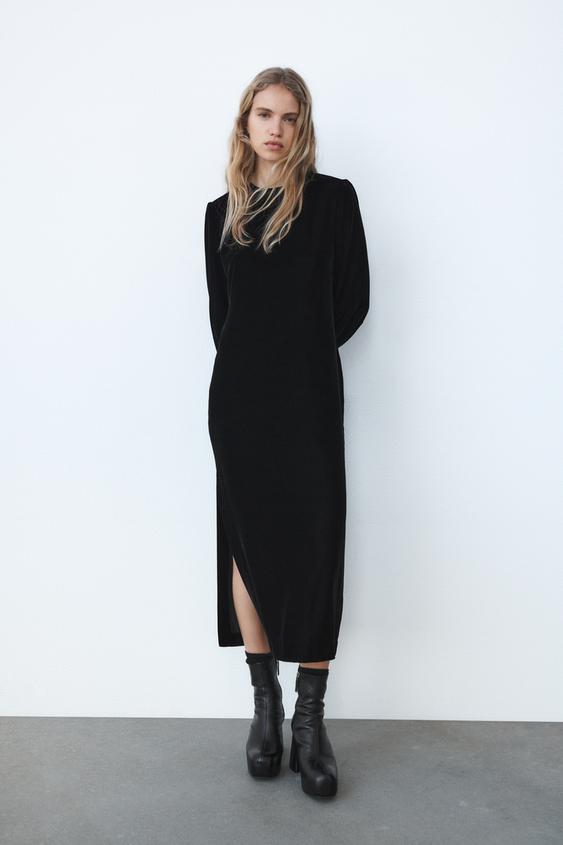 ベルベット地ドレープワンピース ブラック Zara Japan 日本 ベルベット地ドレープワンピース ブラック Zara Japan 日本