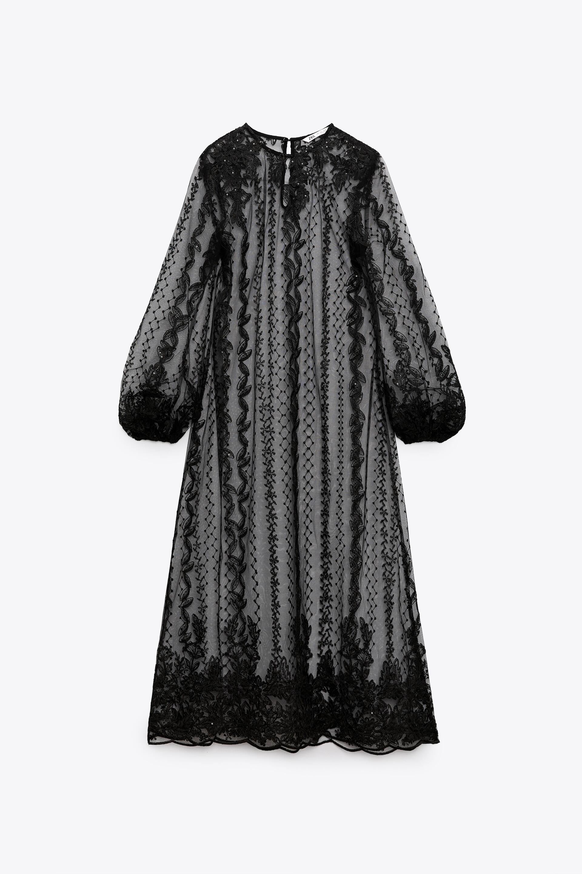 エンブロイダリー セミシースルー ワンピース ブラック Zara Japan 日本 エンブロイダリー セミシースルー ワンピース ブラック Zara Japan 日本