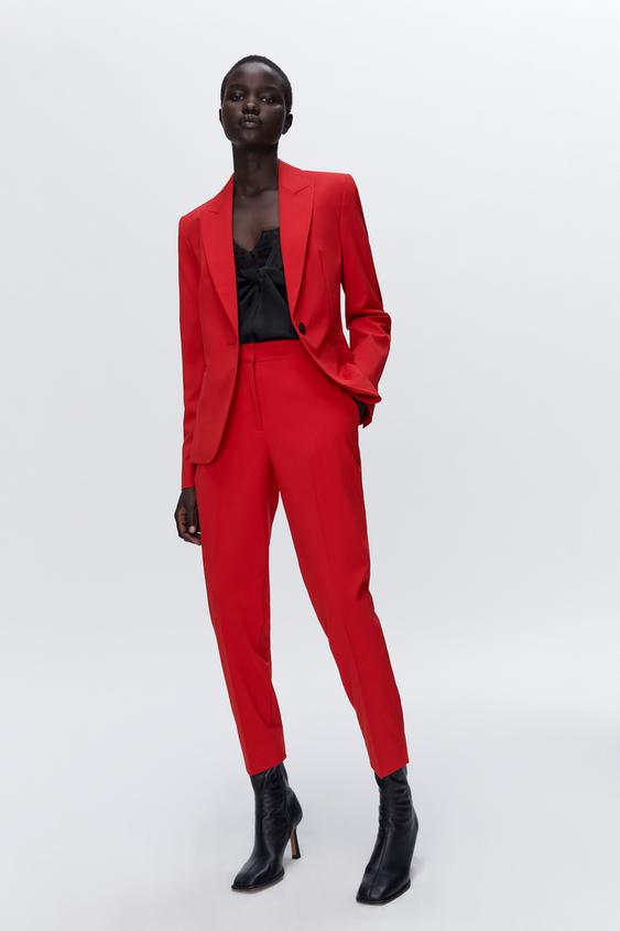 zara basic red blazer