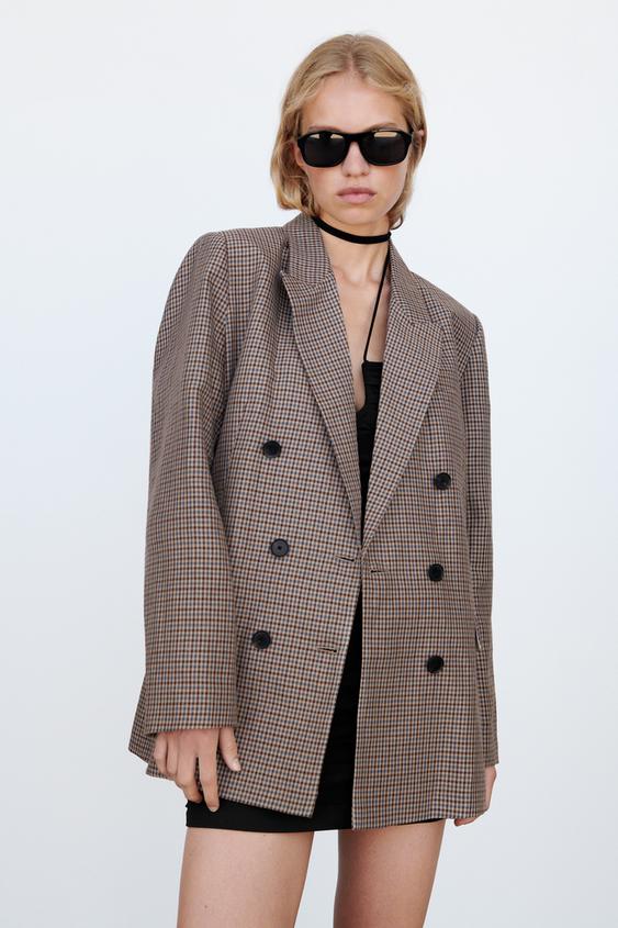 リネンブレンド チェックブレザー ゴールデンブラウン Zara Japan 日本