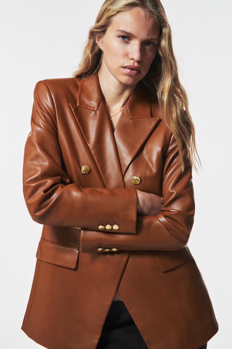 Image 3 of FAUX LEATHER BLAZER WITH BUTTONS from Zara