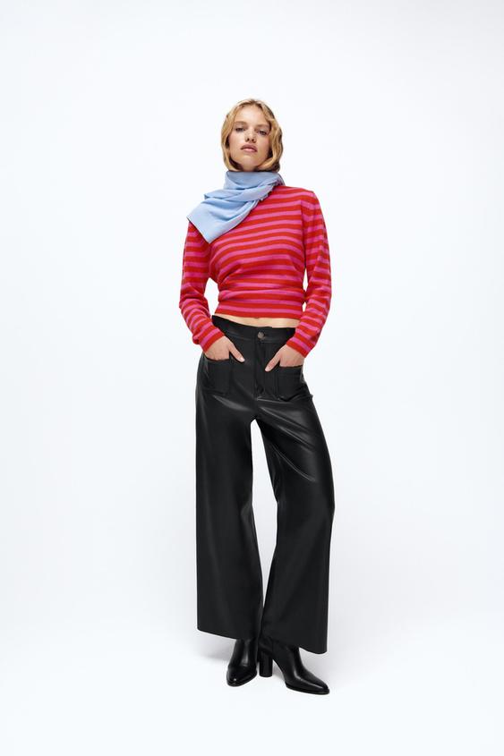 PANTALÓN MARINE STRAIGHT EFECTO PIEL - Negro | ZARA Chile