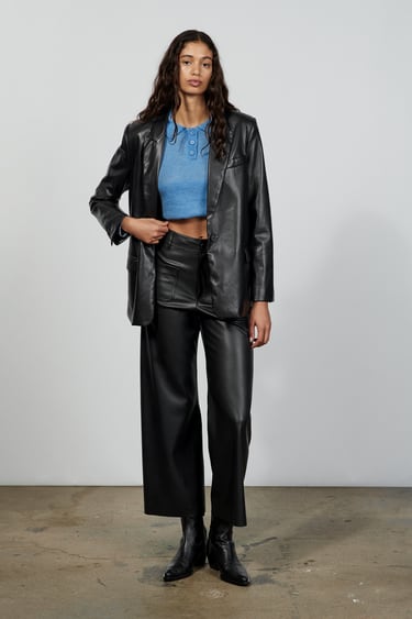 FAUX LEATHER MARINE STRAIGHT TROUSERS