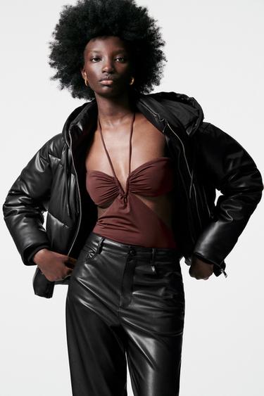 CAZADORA ACOLCHADA EFECTO PIEL - Negro | ZARA Chile
