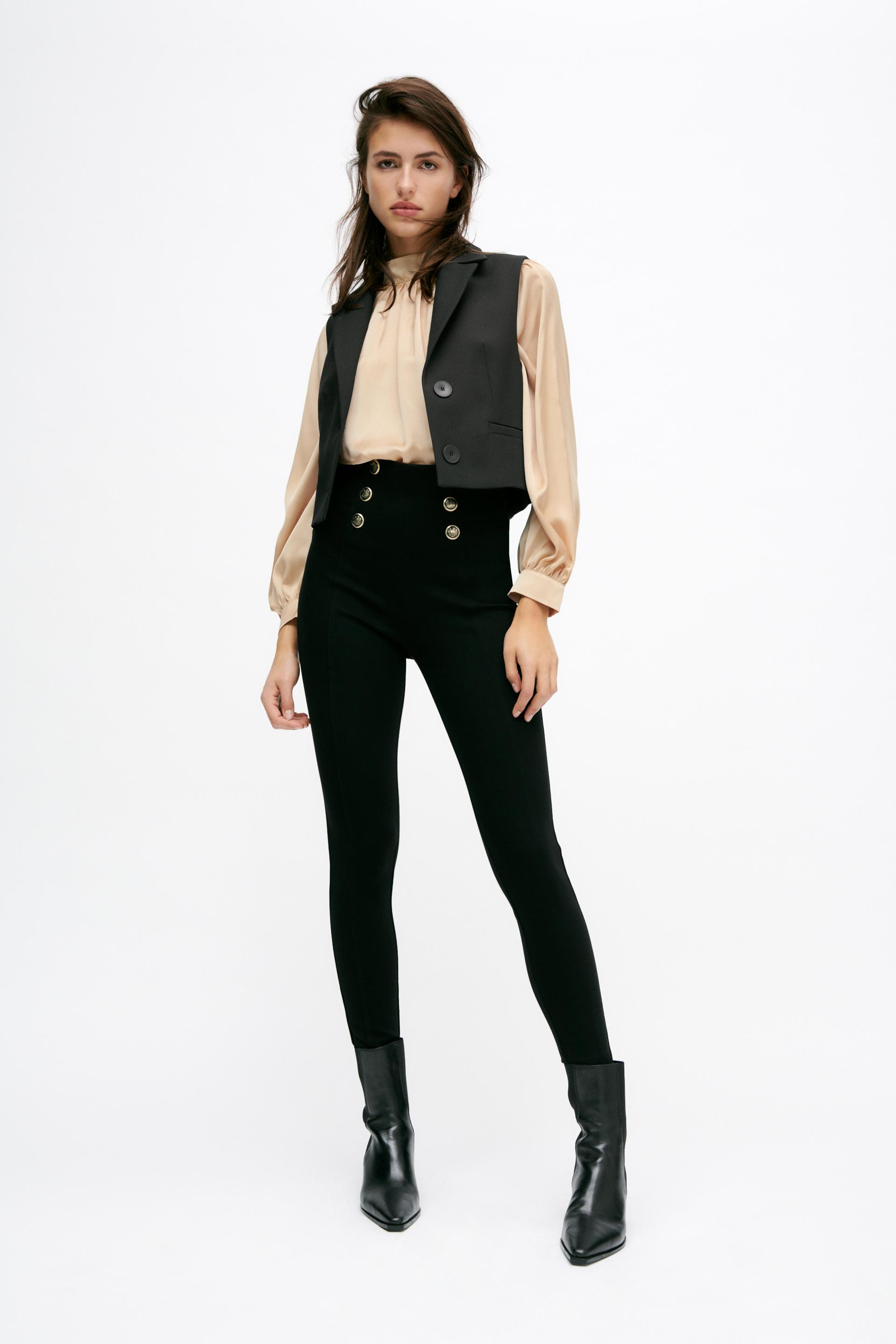 Leggings With Gold Buttons Black Zara India