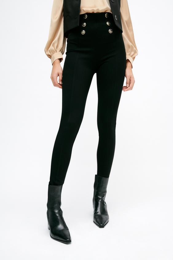Leggings With Gold Buttons Black Zara India