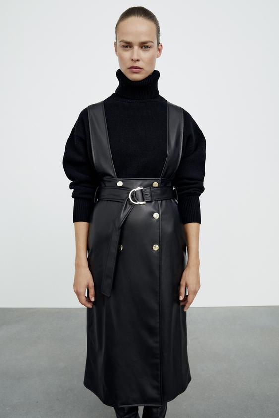 フェイクレザー ジャンパースカート ブラック Zara Japan 日本