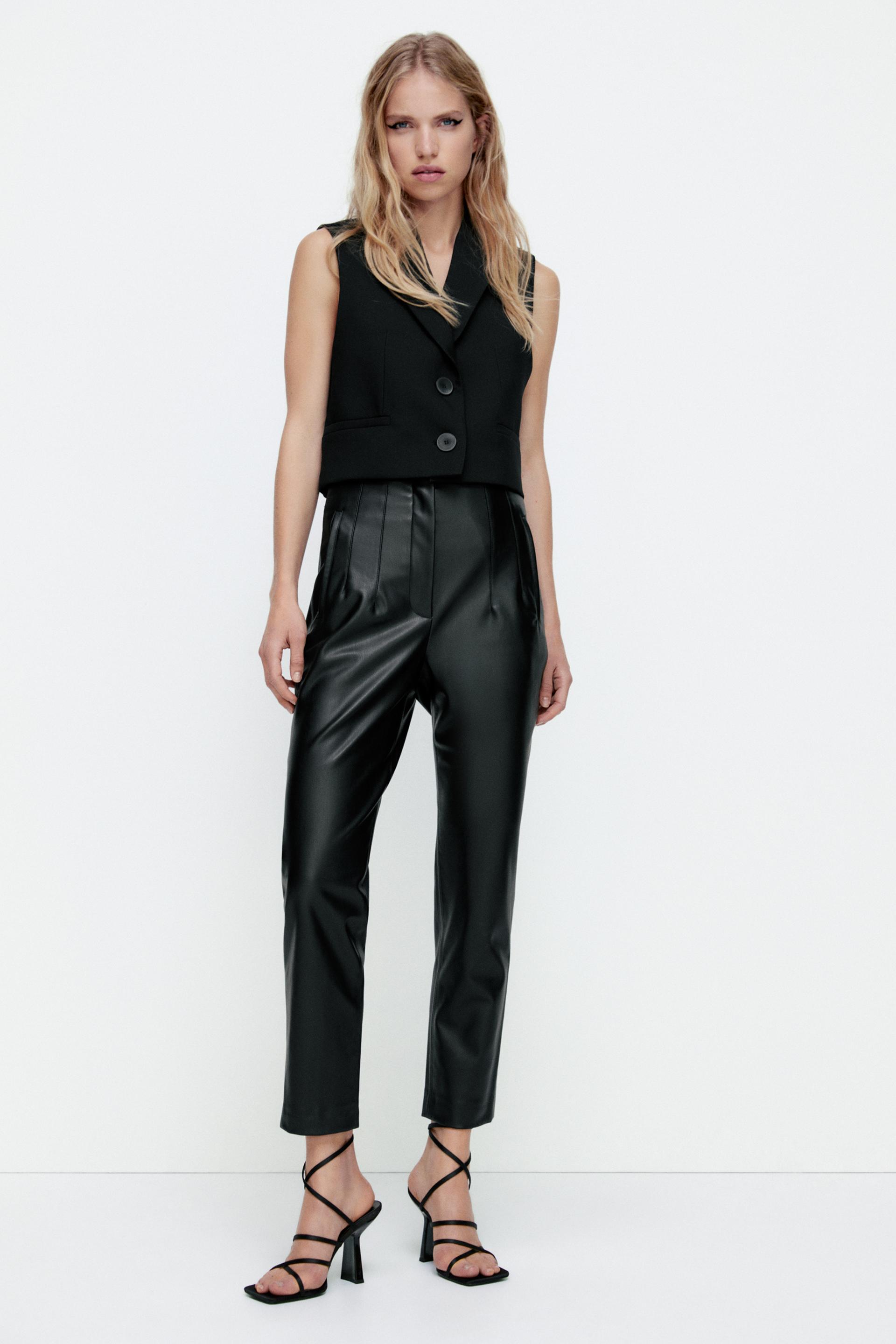 High rise faux leather trousers zara Clearance