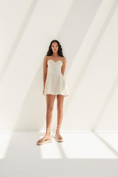 ギンガムチェック柄ワンピース エクリュ ベージュ Zara Japan 日本 ギンガムチェック柄ワンピース エクリュ ベージュ Zara Japan 日本