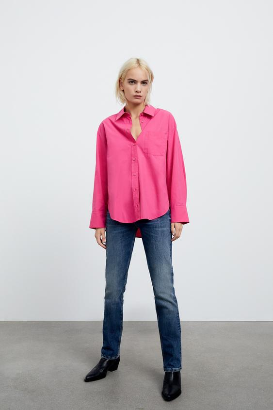 CAMISA POPELÍN BOLSILLO - Fucsia oscuro | ZARA Chile