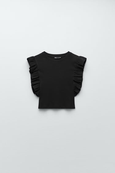 RIBBED T-SHIRT WITH RUFFLE TRIM