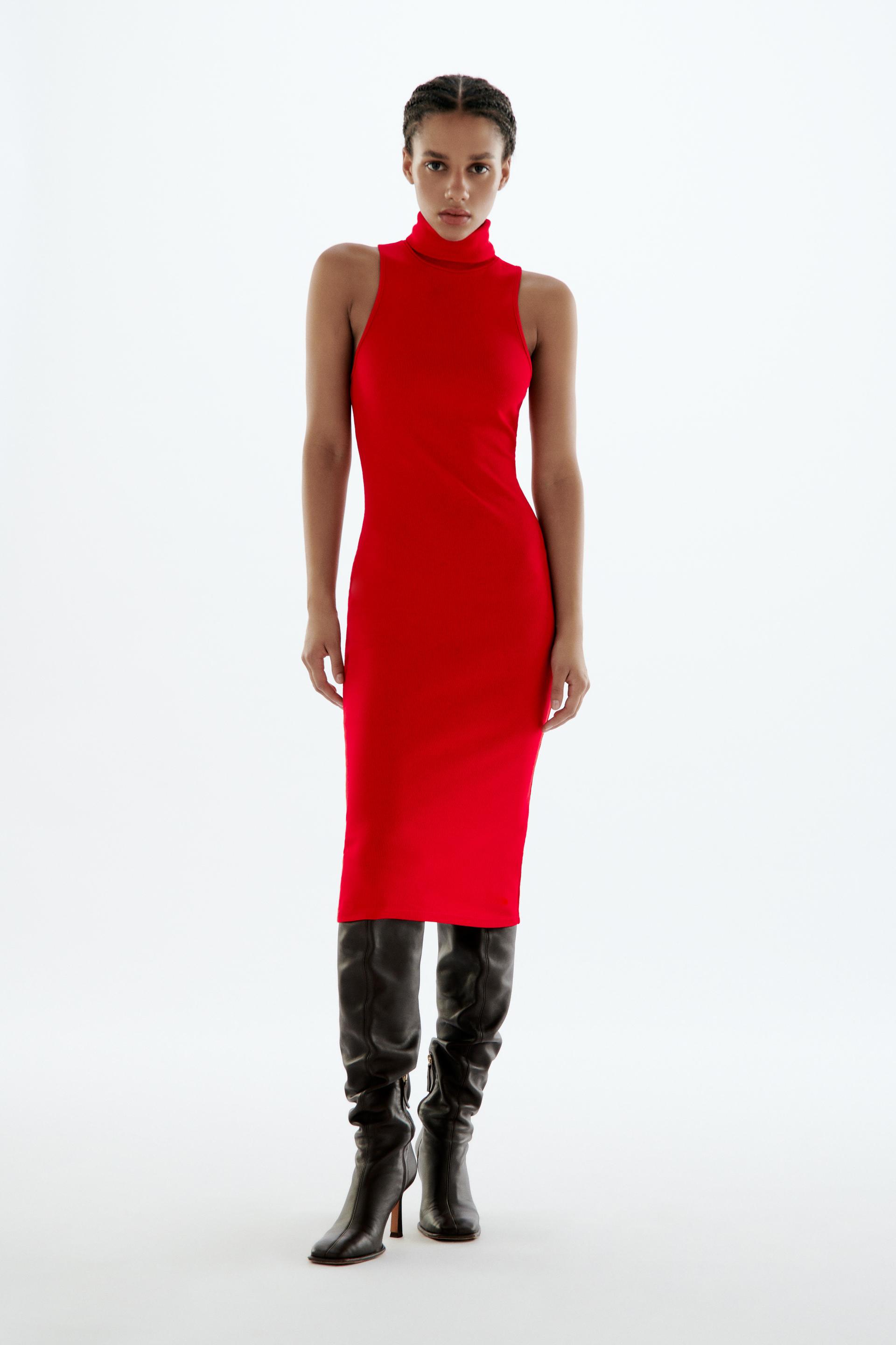 リブ タートルネック ワンピース レッド Zara Japan 日本 リブ タートルネック ワンピース レッド Zara Japan 日本