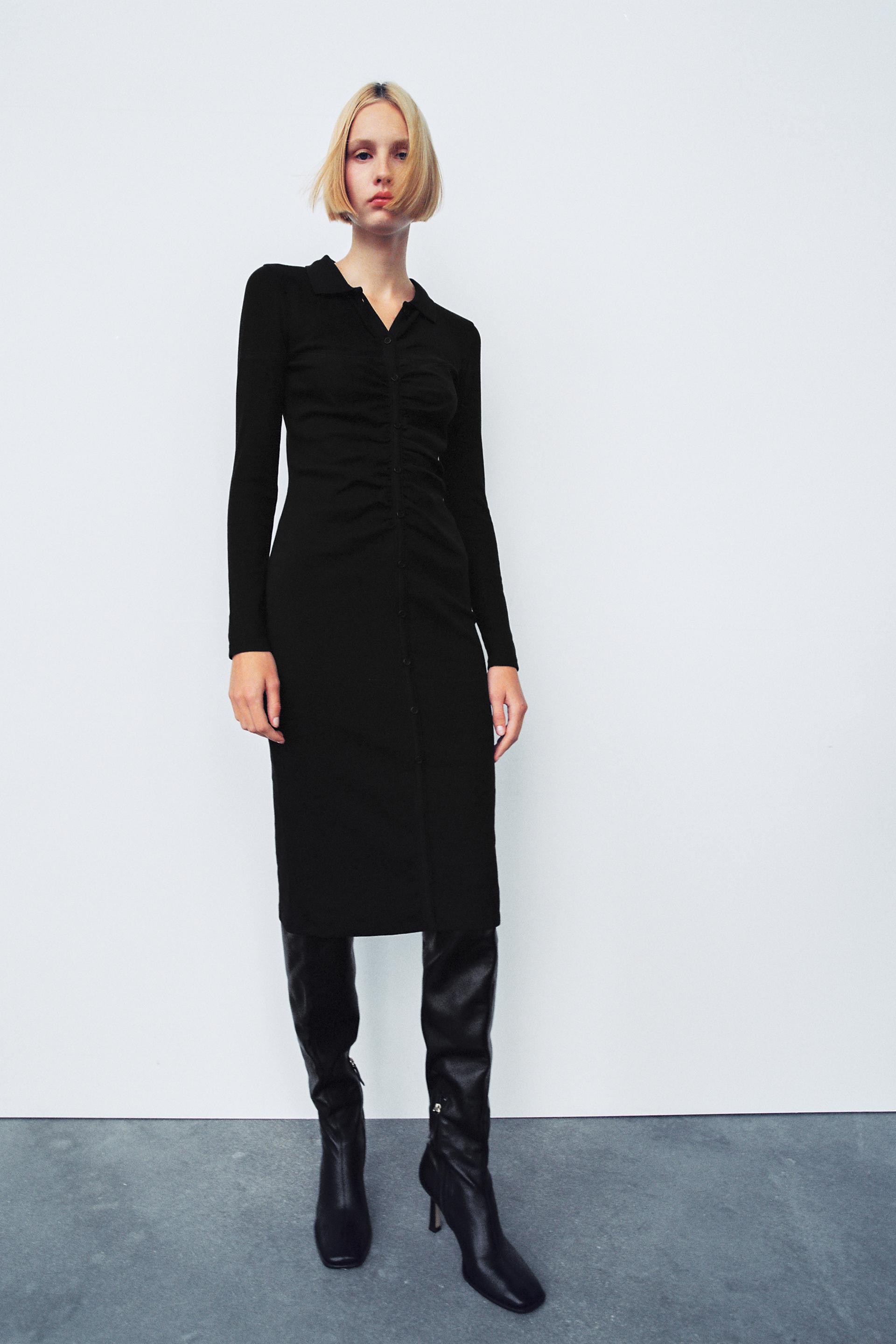 ギャザー リブワンピース ブラック Zara Japan 日本 ギャザー リブワンピース ブラック Zara Japan 日本