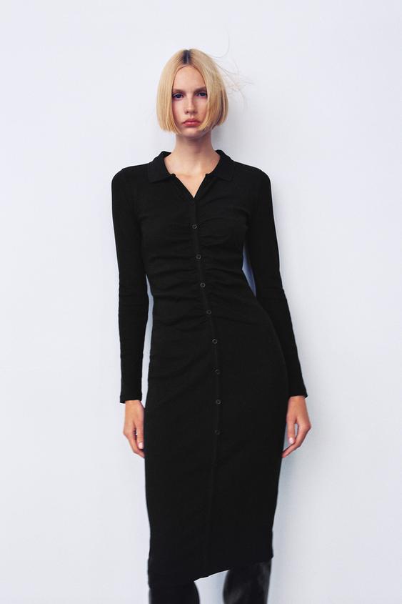 ギャザー リブワンピース ブラック Zara Japan 日本 ギャザー リブワンピース ブラック Zara Japan 日本