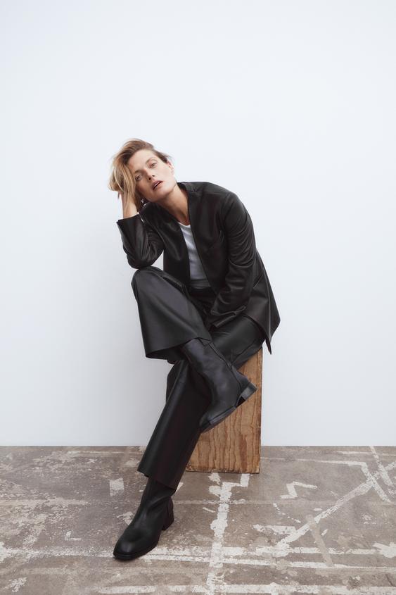 CALÇA LARGA DE COURO - Preto | ZARA Brasil