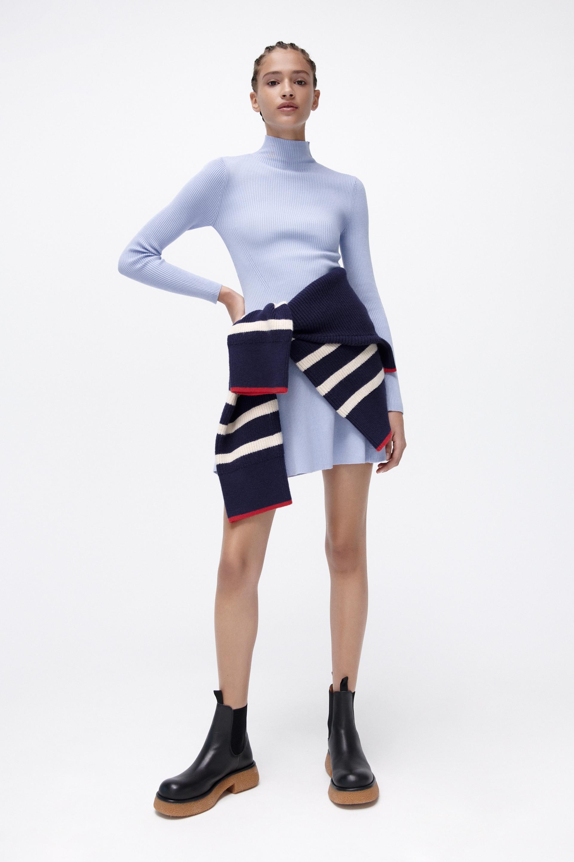 ハイネック ニットワンピース ライトブルー Zara Japan 日本 ハイネック ニットワンピース ライトブルー Zara Japan 日本