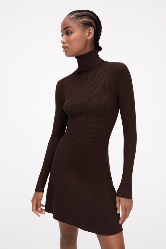 ハイネック ニットワンピース ダークブラウン Zara Japan 日本 ハイネック ニットワンピース ダークブラウン Zara Japan 日本