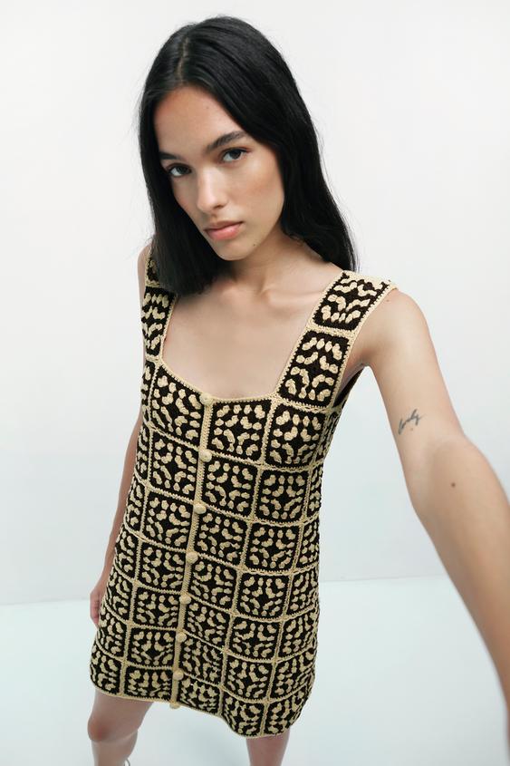 ニットクロシェ ワンピース ブラウン Zara Japan 日本 ニットクロシェ ワンピース ブラウン Zara Japan 日本