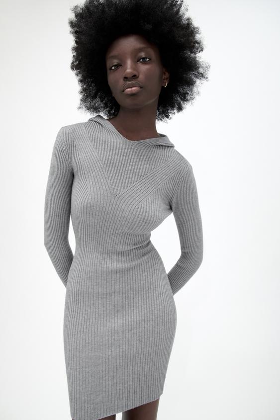 フード付きニットワンピース グレー Zara Japan 日本 フード付きニットワンピース グレー Zara Japan 日本