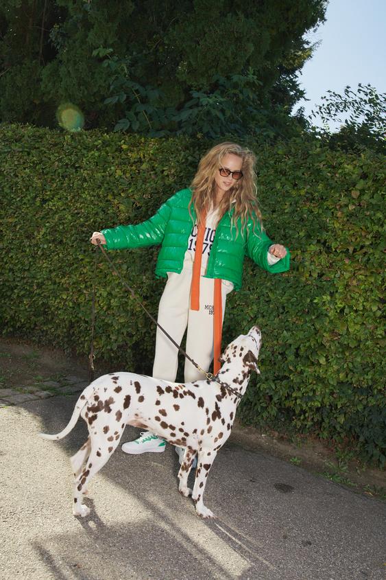 green puffa jacket