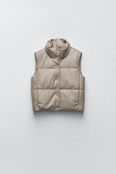 CHALECO ACOLCHADO EFECTO PIEL - Gris vigoré | ZARA Chile