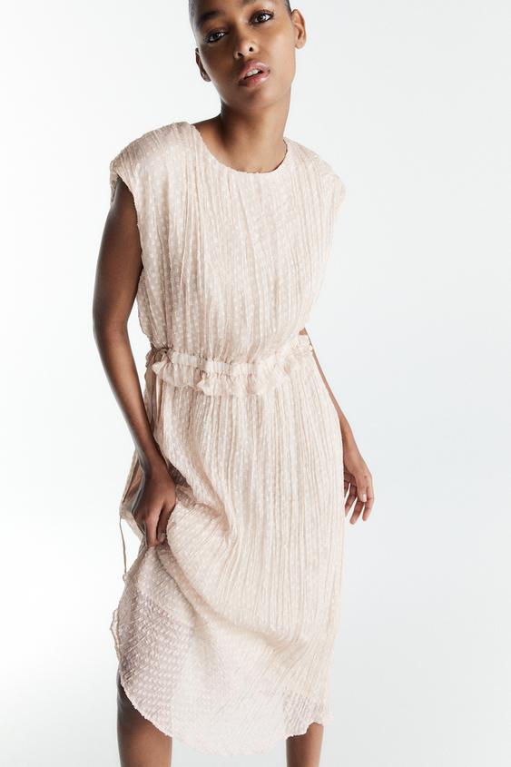 スイスドット柄ミディ丈ワンピース Zara Japan 日本 スイスドット柄ミディ丈ワンピース Zara Japan 日本