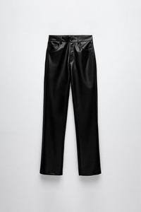 FAUX LEATHER FLARED TROUSERS - Black 