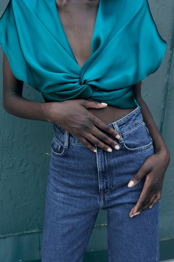 SATIN BLOUSE WITH KNOT DETAIL - Dark 