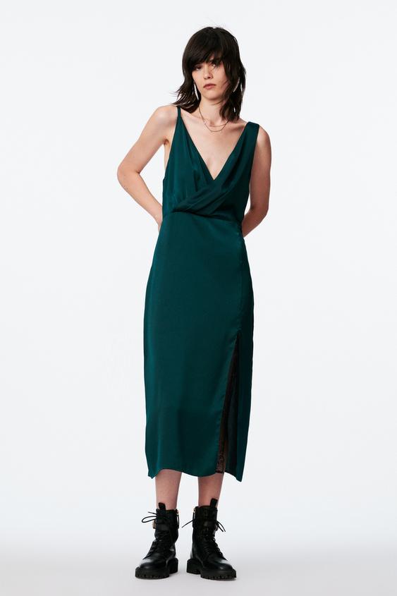 レーストリム キャミソール ワンピース ダークボトルグリーン Zara Japan 日本 レーストリム キャミソール ワンピース ダークボトルグリーン Zara Japan 日本