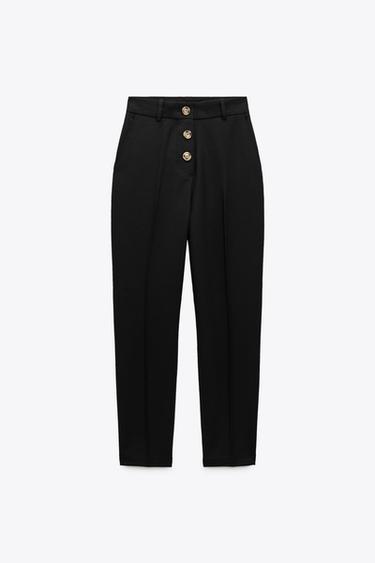HIGH-WAIST BUTTONED TROUSERS - Black 