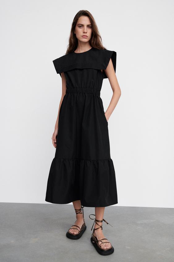 ケープスリーブ ミディワンピース ブラック Zara Japan 日本 ケープスリーブ ミディワンピース ブラック Zara Japan 日本