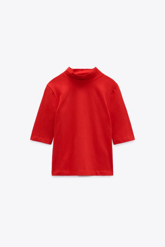 HIGH NECK T-SHIRT - Red | ZARA Australia