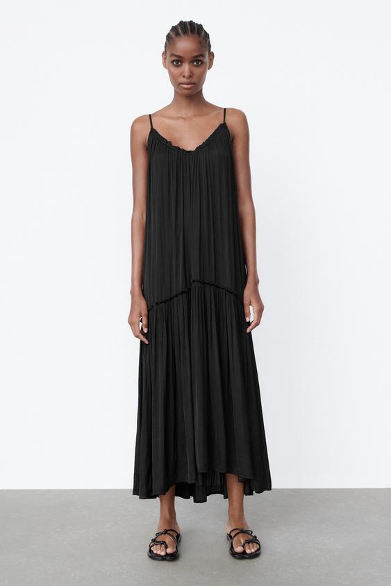 サテン風ボリュームワンピース ブラック Zara Japan 日本 サテン風ボリュームワンピース ブラック Zara Japan 日本