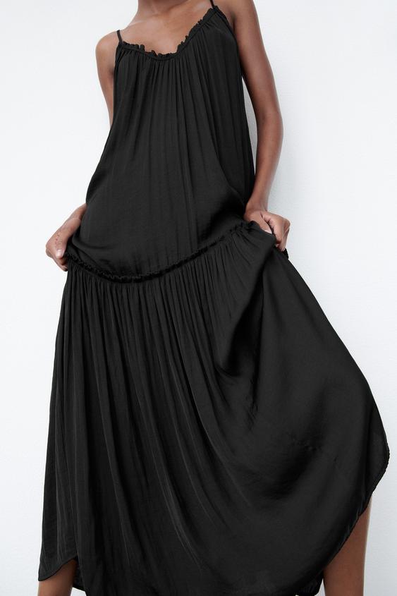 サテン風ボリュームワンピース ブラック Zara Japan 日本 サテン風ボリュームワンピース ブラック Zara Japan 日本