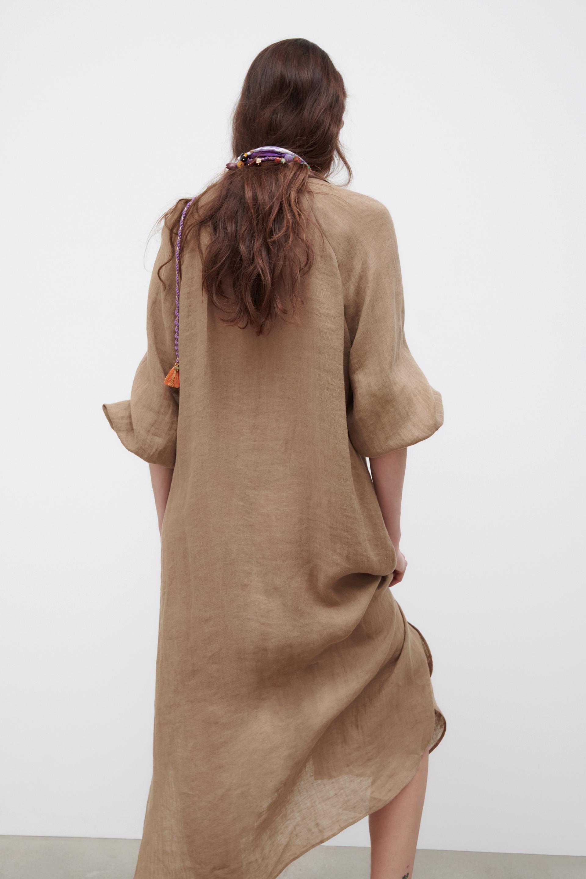 リネンワンピース ゴールデンブラウン Zara Japan 日本 リネンワンピース ゴールデンブラウン Zara Japan 日本