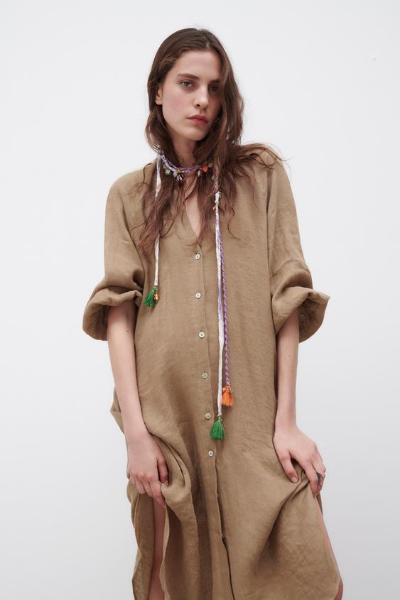 リネンワンピース ゴールデンブラウン Zara Japan 日本 リネンワンピース ゴールデンブラウン Zara Japan 日本