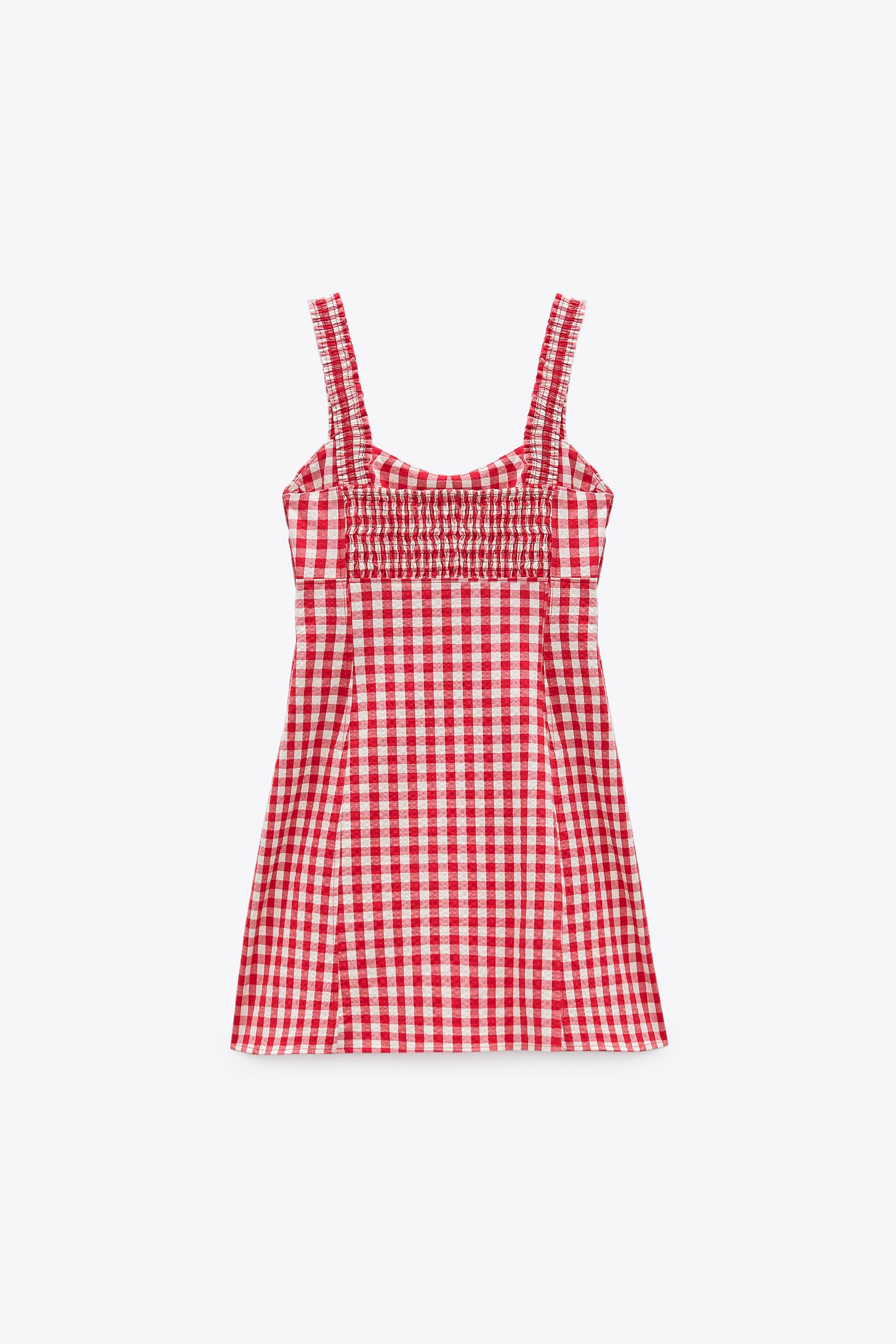 ギンガムチェック柄ワンピース ホワイト レッド Zara Japan 日本 ギンガムチェック柄ワンピース ホワイト レッド Zara Japan 日本