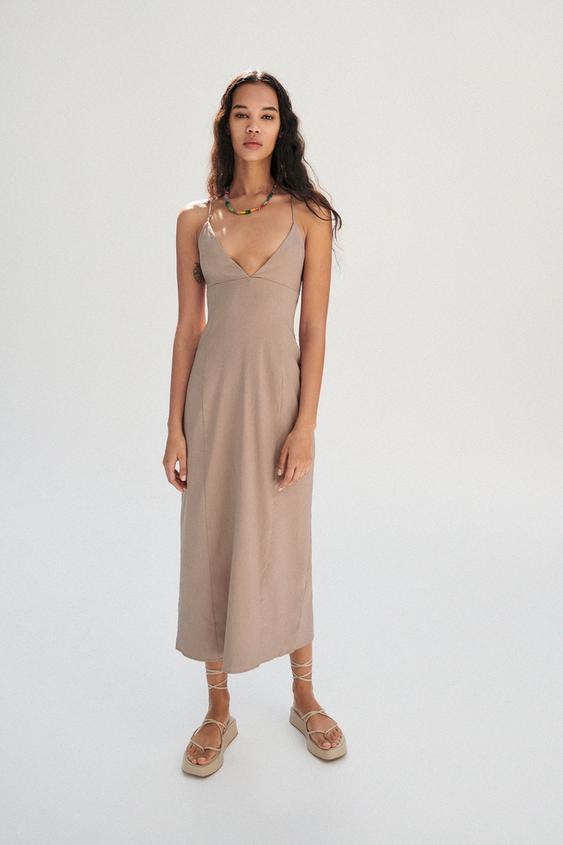 リネン ワンピース チョコレートブラウン Zara Japan 日本 リネン ワンピース チョコレートブラウン Zara Japan 日本