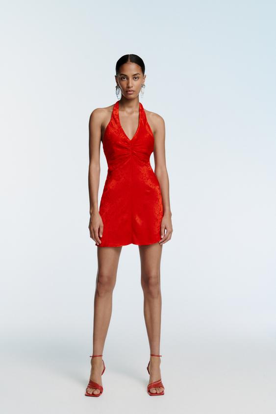 サテンジャカード ワンピース レッド Zara Japan 日本 サテンジャカード ワンピース レッド Zara Japan 日本