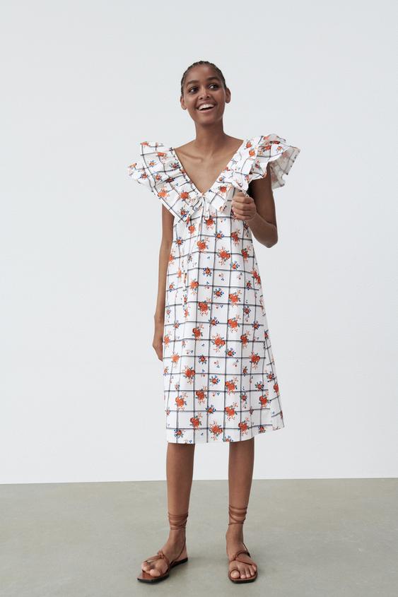 フラワープリント ワンピース ホワイト ブラック Zara Japan 日本 フラワープリント ワンピース ホワイト ブラック Zara Japan 日本