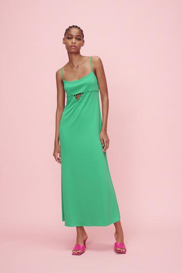 カットアウトディテール入りロング丈ワンピース グリーン Zara Japan 日本 カットアウトディテール入りロング丈ワンピース グリーン Zara Japan 日本