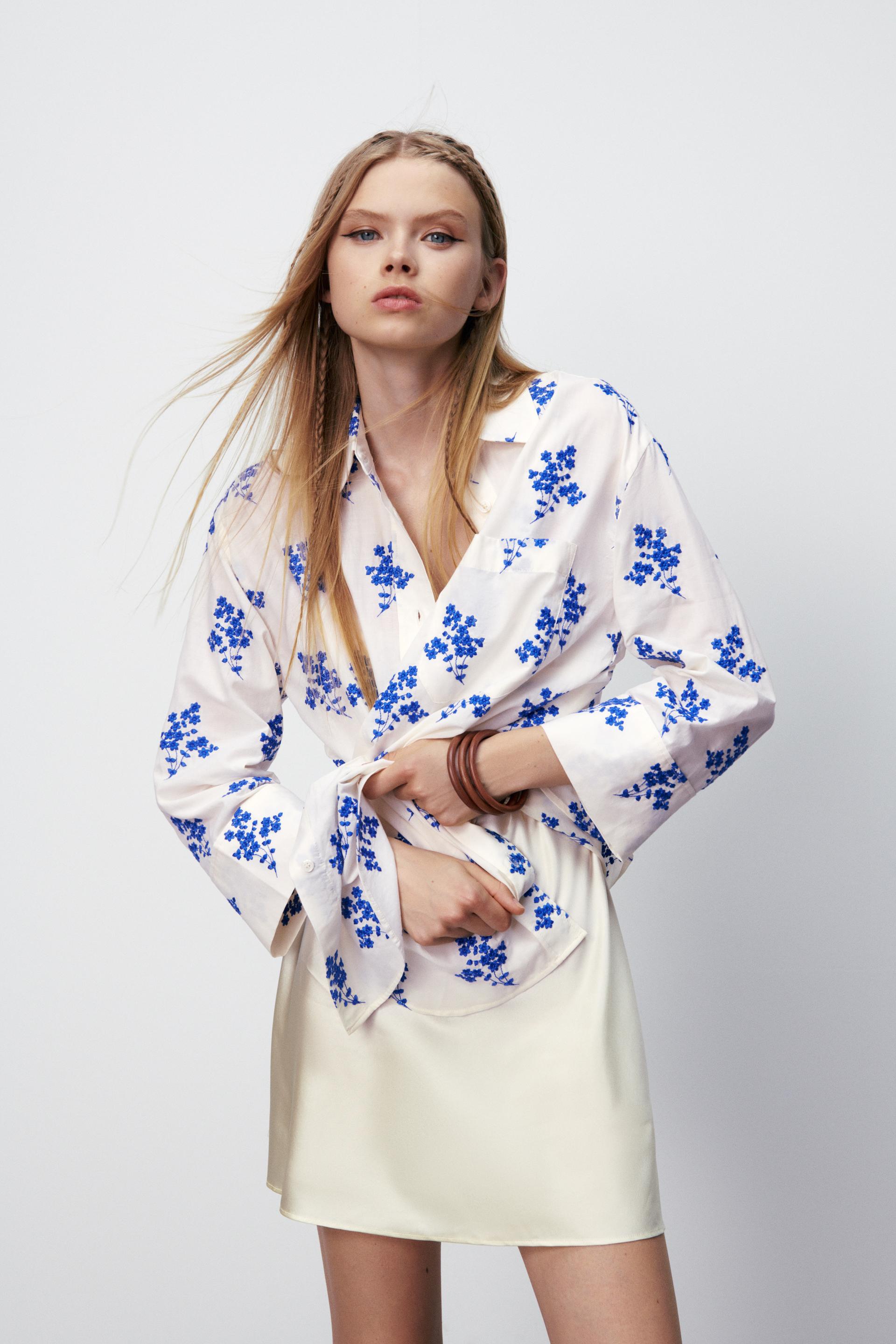 Zara embroidered shirt with pocket Clearance