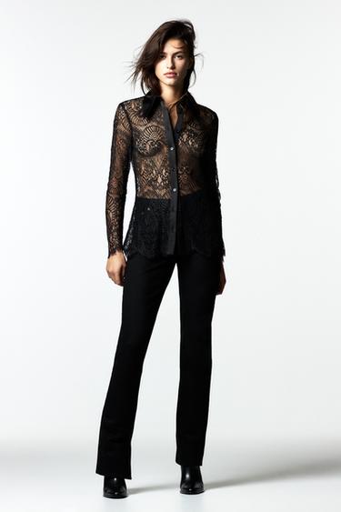 long sleeve lace blouse black