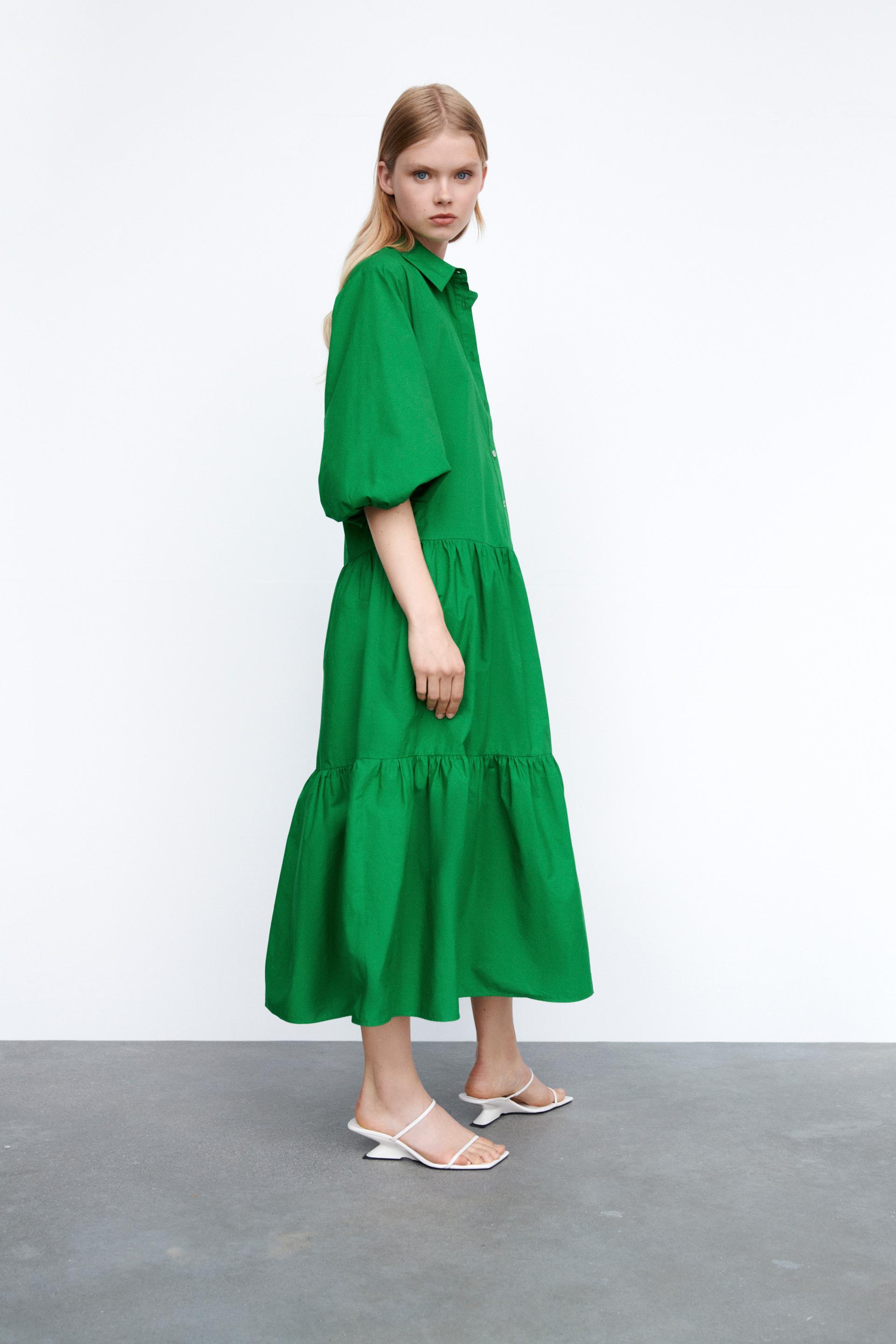 ロング ティアード ワンピース グリーン Zara Japan 日本 ロング ティアード ワンピース グリーン Zara Japan 日本