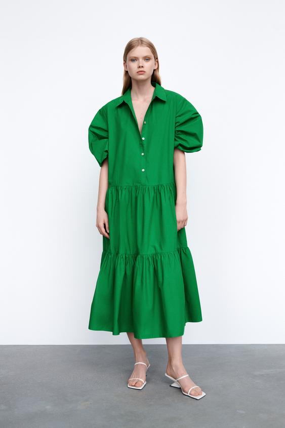 ロング ティアード ワンピース グリーン Zara Japan 日本 ロング ティアード ワンピース グリーン Zara Japan 日本
