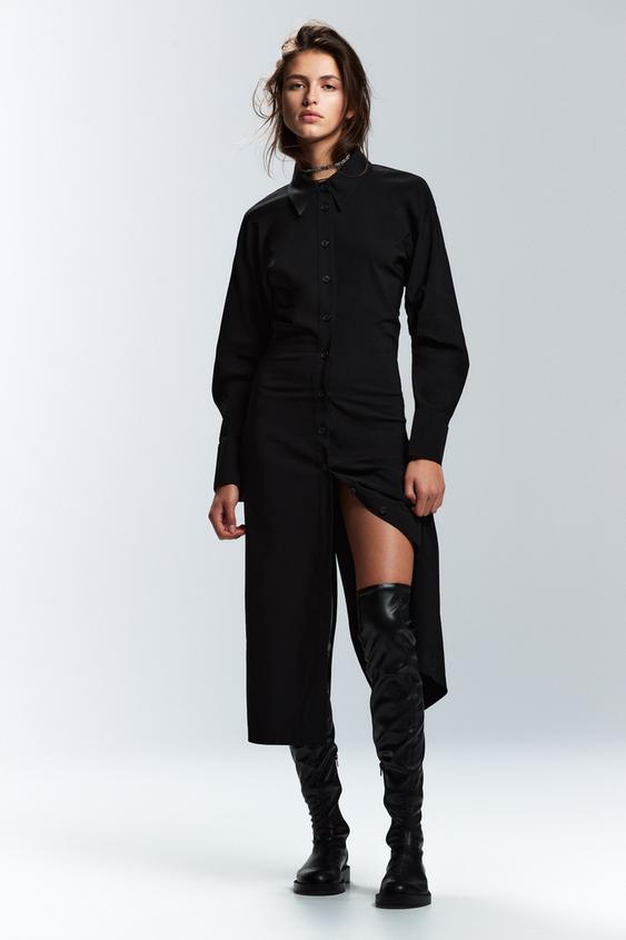 ミディ丈シャツワンピース ブラック Zara Japan 日本 ミディ丈シャツワンピース ブラック Zara Japan 日本