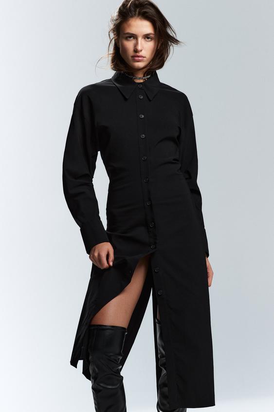 ミディ丈シャツワンピース ブラック Zara Japan 日本 ミディ丈シャツワンピース ブラック Zara Japan 日本